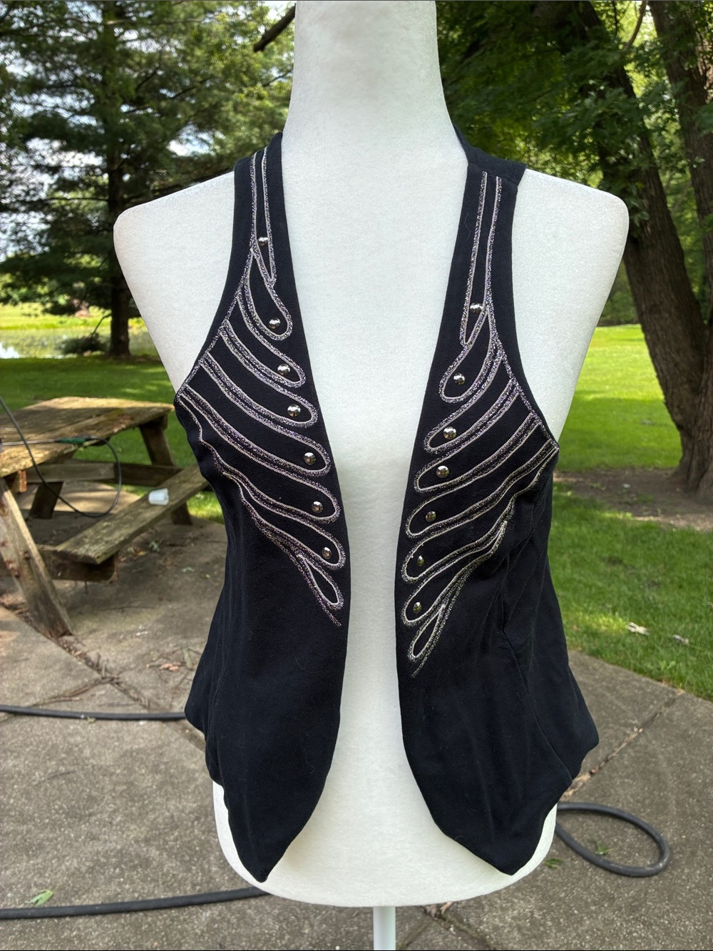 EXPRESS- Black Studded Embroidered Vest - Open Front